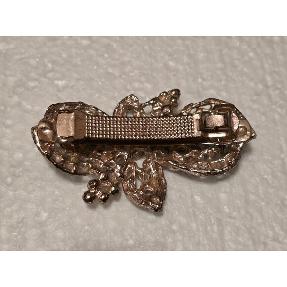 Gold-Tone Rhinestone Butterfly Hair Clip Barrette With Blue & Clear Crystals - Picture 2 of 3